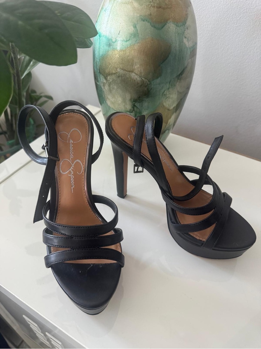 Jessica Simpson Black Multi-Strap Stiletto Sandals